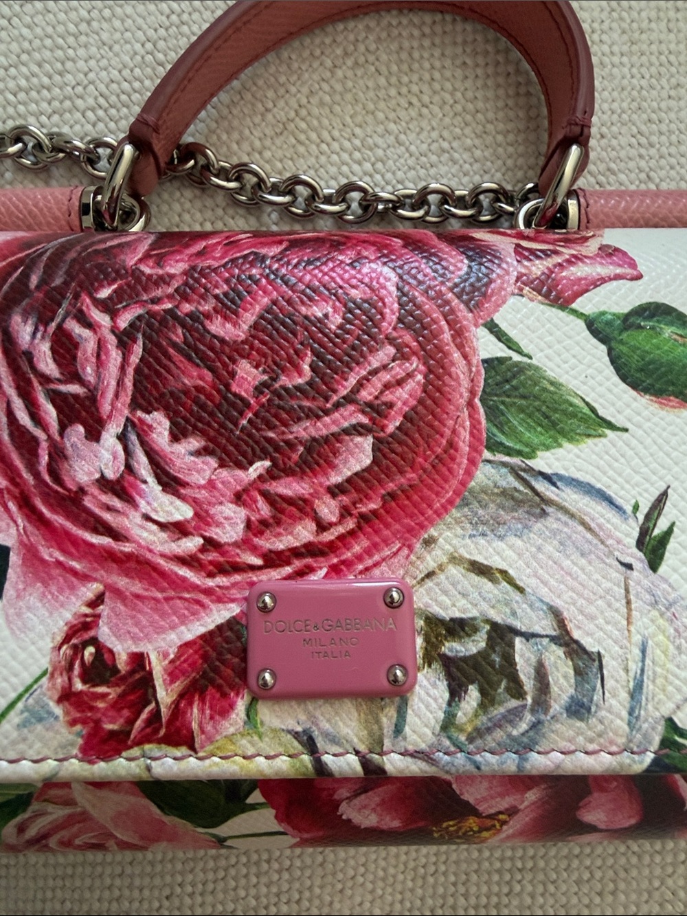 Dolce & Gabbana White Pink Floral Leather Mini Top-Handle Crossbody - Picture 2 of 4